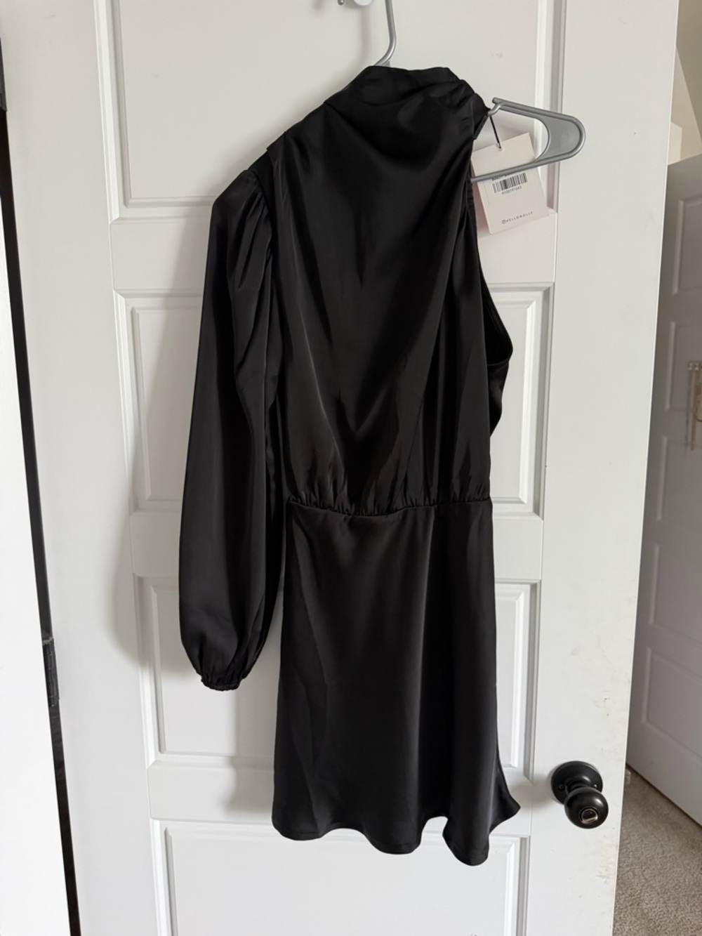Hello Molly Black One-Shoulder Satin Dress